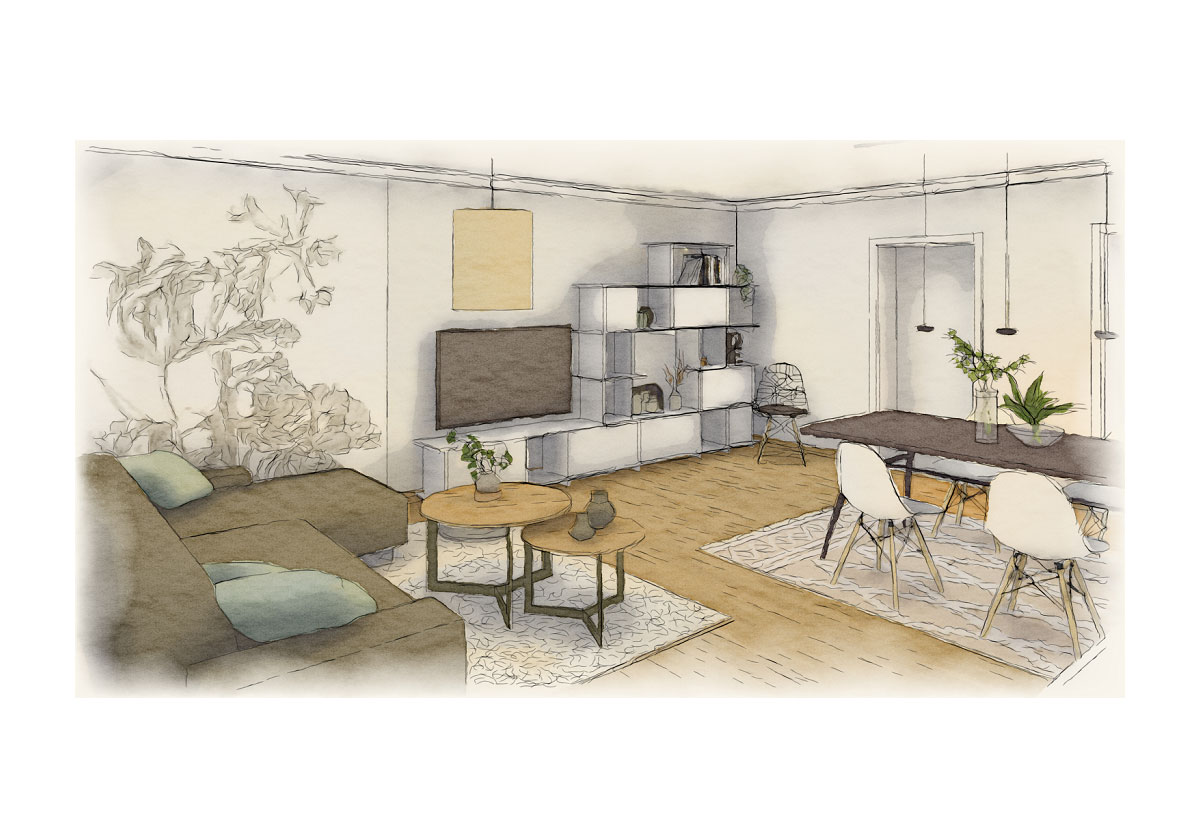 CAD-Planung-Wohnzimmer-Aquarell